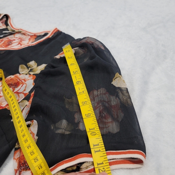 Floral Women's Black Floral Sheer Puff Sleeve Ringer Top By A New Day Sz. 1X - Picture 7 of 12